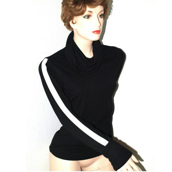 YUKA cowl neck sleeve striped black top sz S - Picture 2 of 5